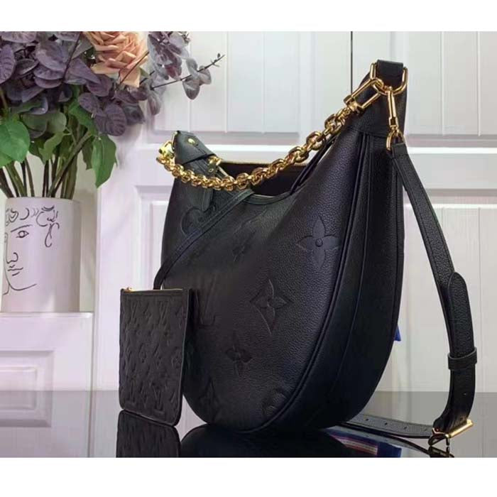 Louis Vuitton LV Women Loop Hobo Black Monogram Empreinte Embossed Grained Cowhide Leather Shoulder Bag