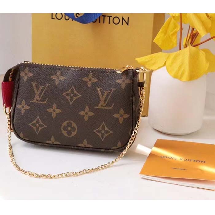 Louis Vuitton LV Women Mini Pochette Accessoires Fuchsia Monogram Coated Canvas Clutch