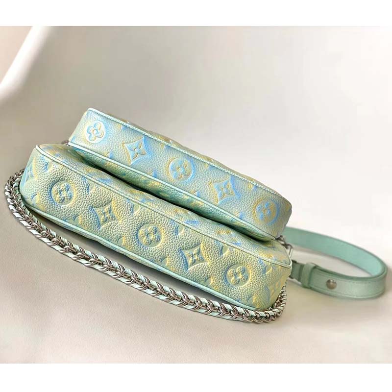 Louis Vuitton LV Women Multi Pochette Accessoires Green Sprayed Embossed Grained Cowhide Clutch