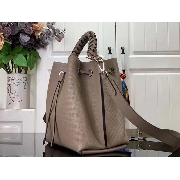 Louis Vuitton LV Women Muria Bucket Bag Gray Mahina Perforated Calfskin Leather