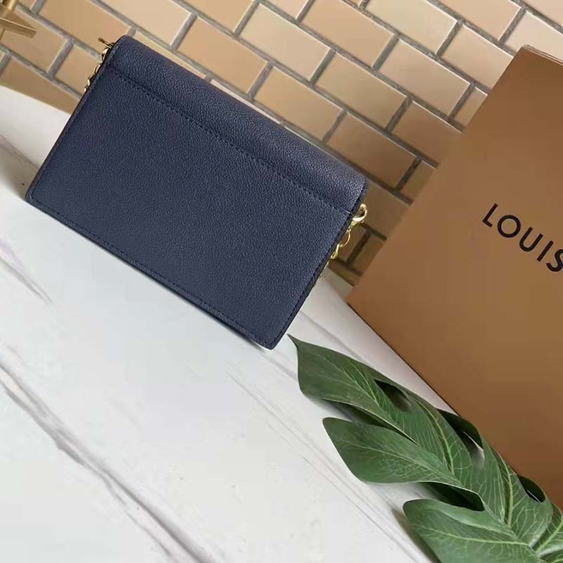 Louis Vuitton LV Women Mylockme Chain Pochette Navy Soft Grained Calfskin Clutch