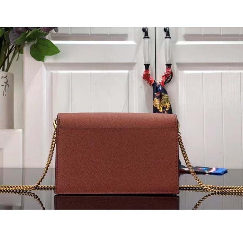 Louis Vuitton LV Women Mylockme Chain Pochette Ch igne Brown Calf Leather Clutch