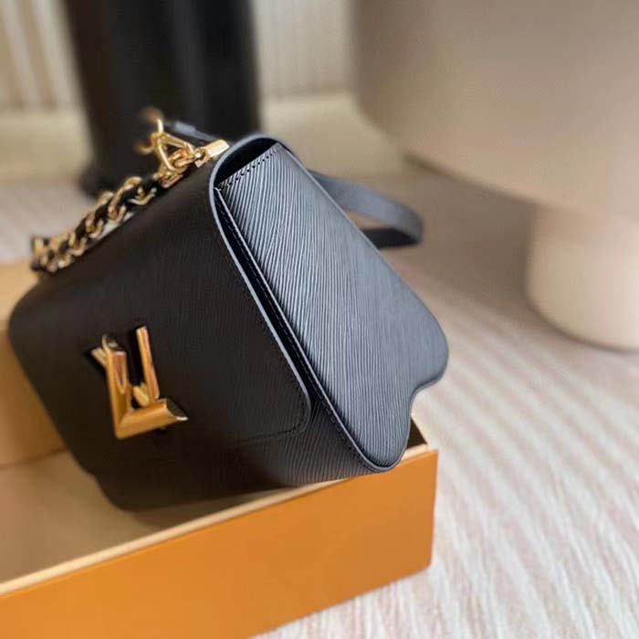 Louis Vuitton LV Women Twist MM Black Epi Grained Cowhide Leather Handbag