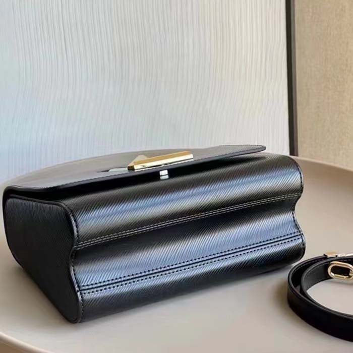 Louis Vuitton LV Women Twist MM Black Epi Grained Leather Cowhide Lock Handbag
