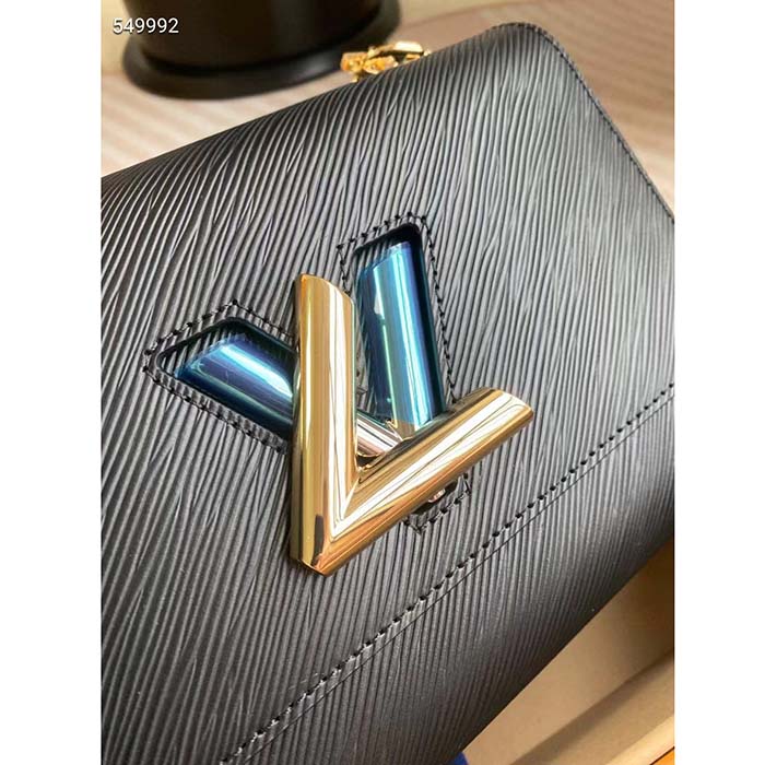 Louis Vuitton LV Women Twist MM Black Epi Grained Smooth Cowhide Leather Handbag
