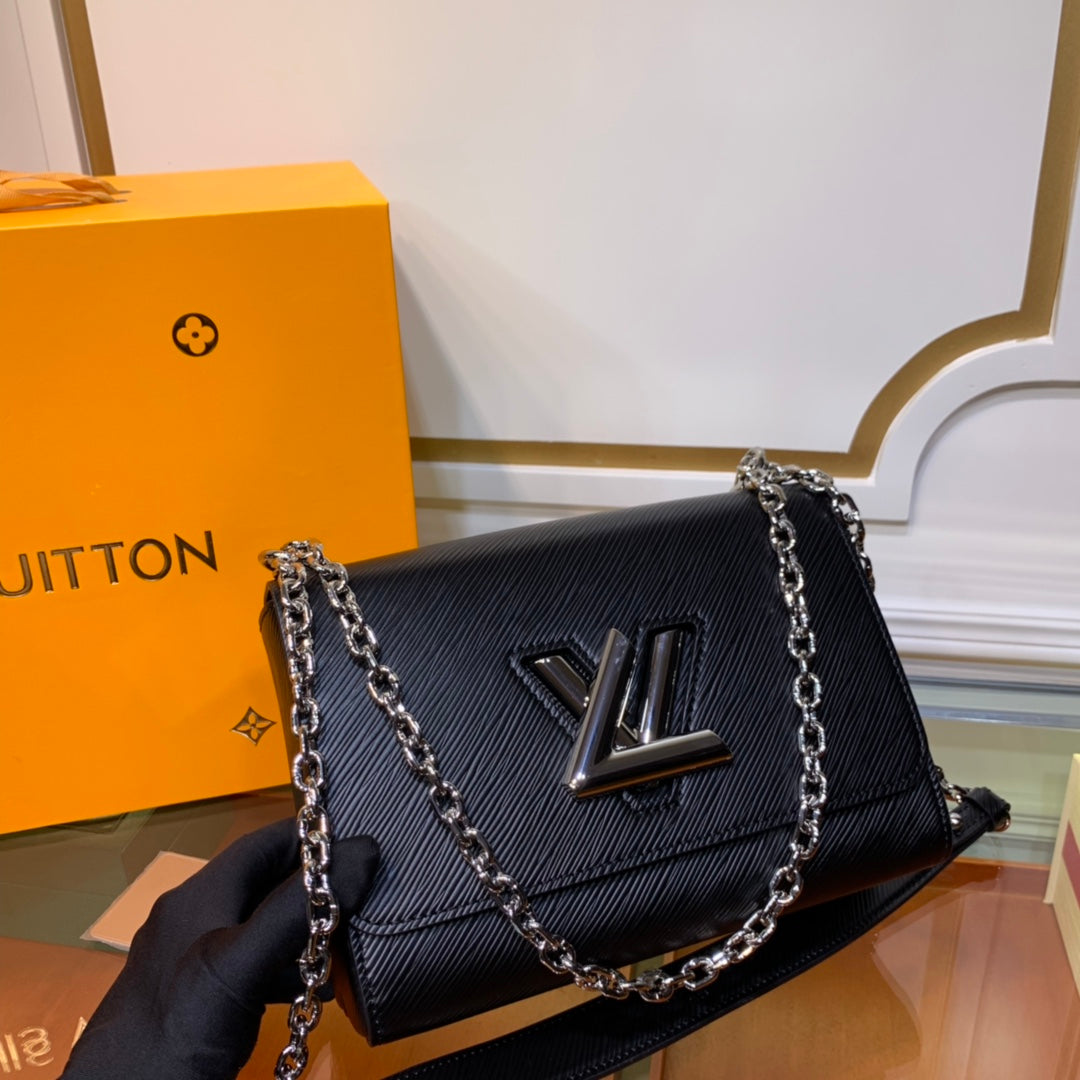 Louis Vuitton LV Women Twist MM Chain Bag Black Epi Grained Cowhide Leather
