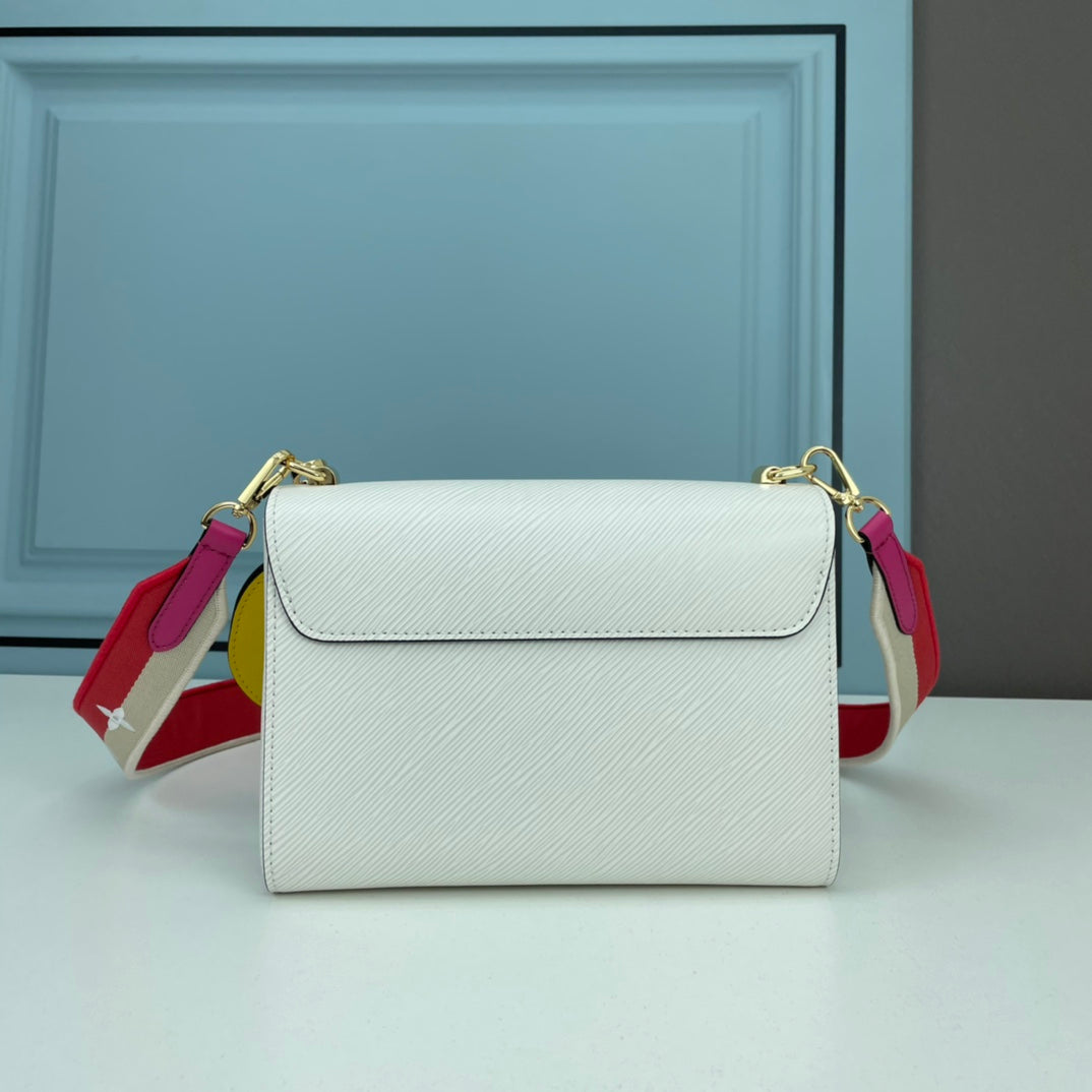 Louis Vuitton LV Women Twist MM Lemon Handbag White Epi Grained Cowhide