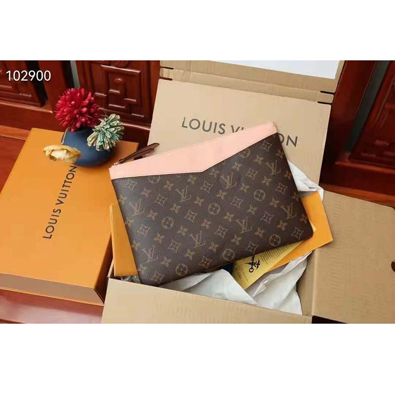 Louis Vuitton Unisex Daily Pouch Brown Monogram Coated Canvas and Cowhide Leather Clutch