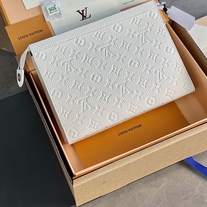 Louis Vuitton Unisex LV x YK Pochette Voyage White Taurillon Monogram Cowhide Psychedelic Flower Clutch