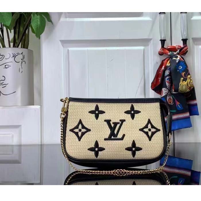 Louis Vuitton Unisex Mini Pochette Accessoires Black Lotus Cotton Cowhide Zip Closure Clutch