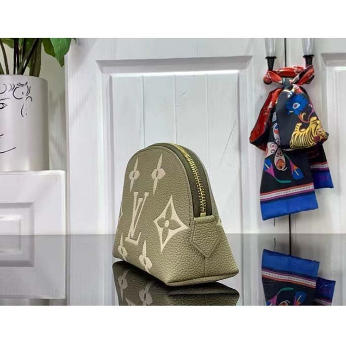 Louis Vuitton Unisex Pochette Cosmétique PM Kaki Fango Cream Monogram Empreinte Embossed Leather Clutch