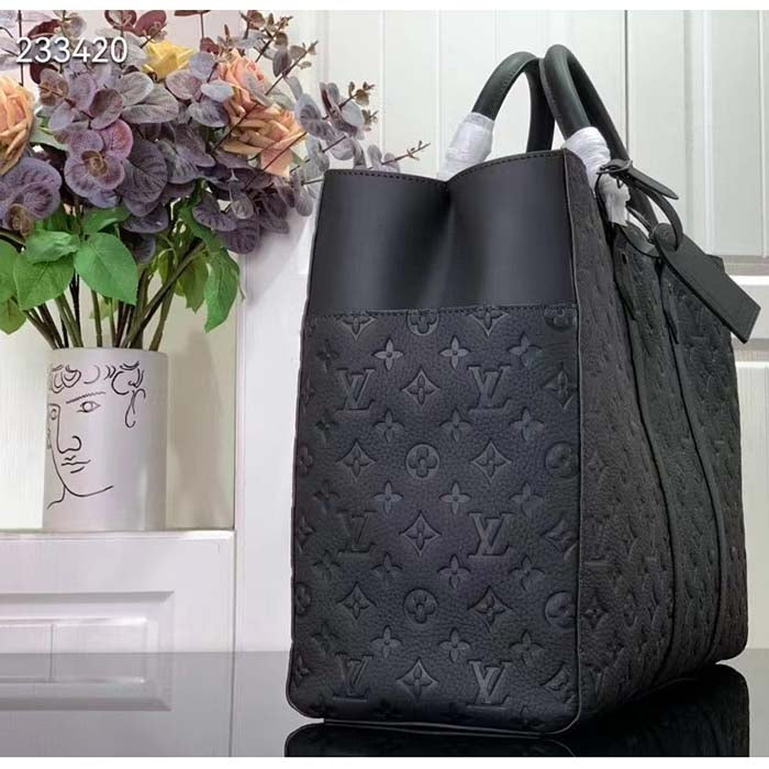 Louis Vuitton Unisex Sac Plat 24H Black Embossed Taurillon Monogram Cowhide Leather Handbag