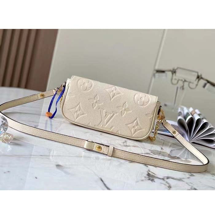 Louis Vuitton Women LV Wallet On Chain Ivy Cream Monogram Embossed Supple Grained Cowhide Leather Crossbody