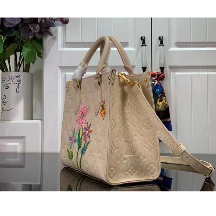 Louis Vuitton Women LV x YK OnTheGo Mini White Embossed Grained Monogram Cowhide Leather Tote