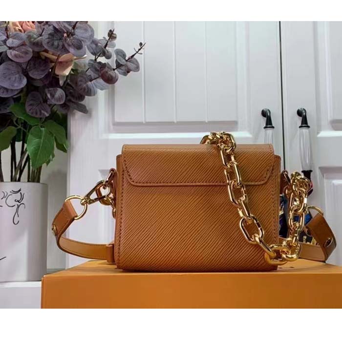 Louis Vuitton Women Twist Lock XL Gold Brown Epi Cowhide Leather Microfiber Handbag