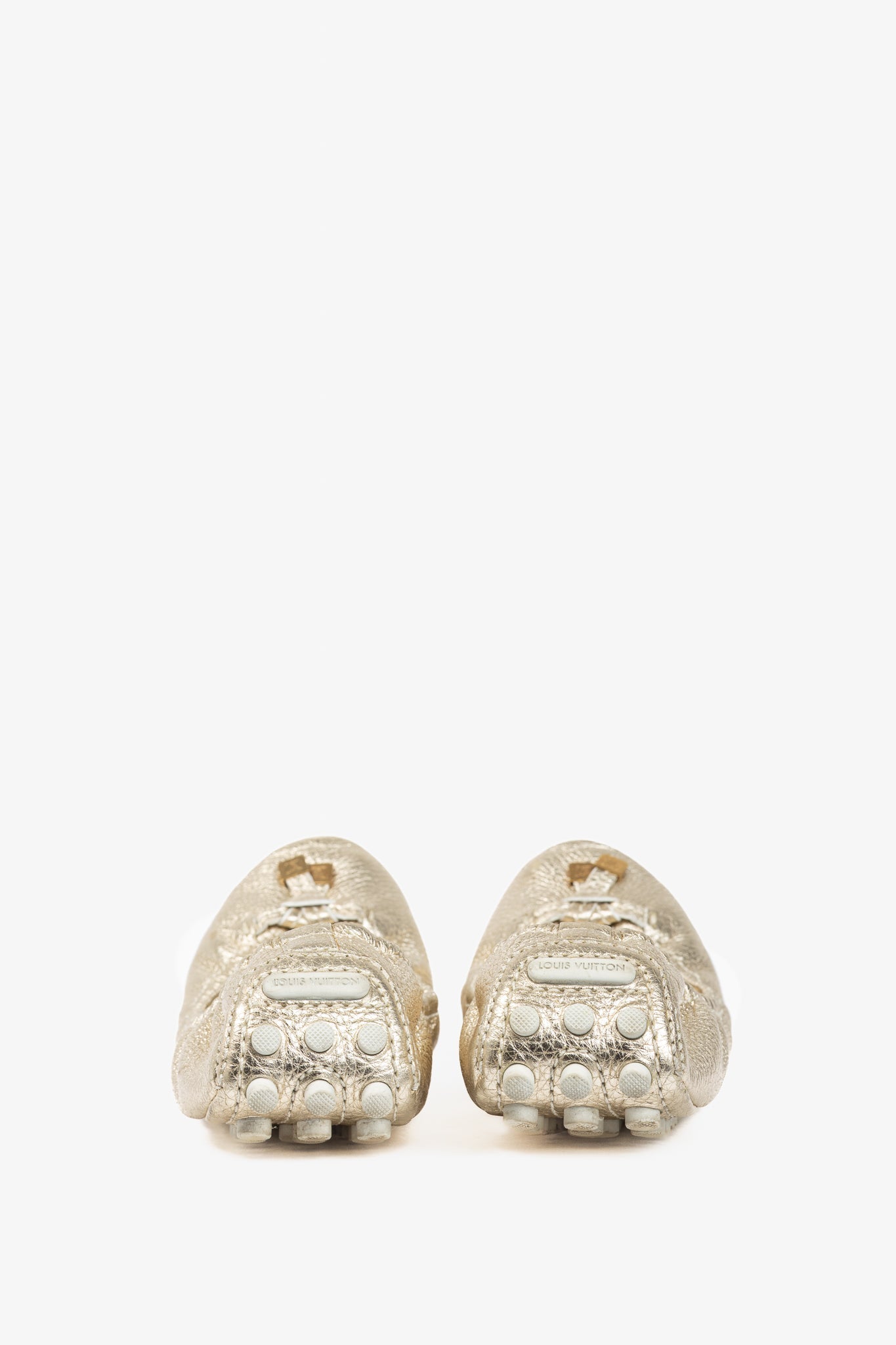 Louis Vuitton Lemon Metallic Gold Pebbled Leather Bow Scrunch Flats