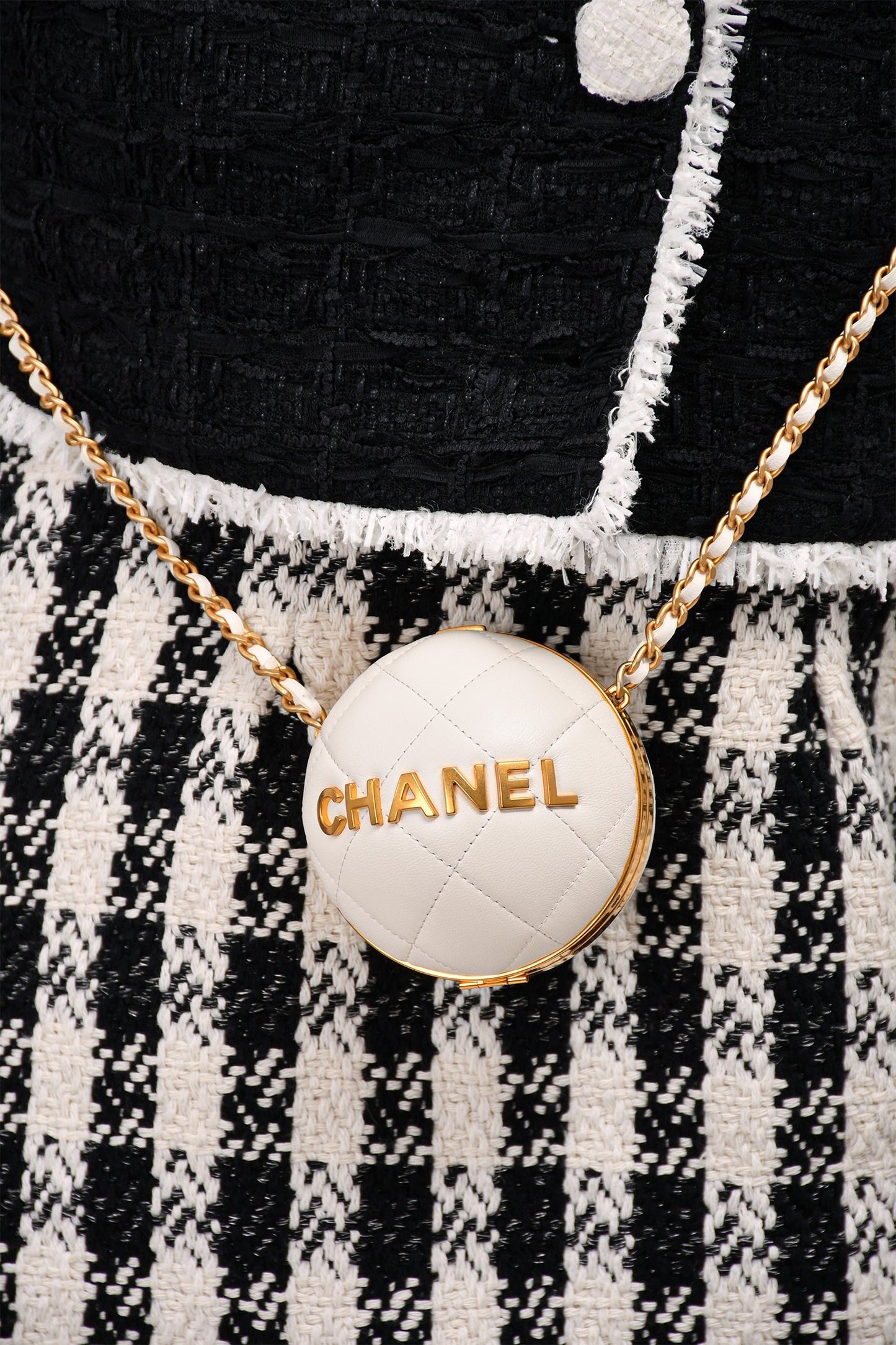 Chanel™ White Lambskin Leather -Le19M Coco Sphere Minaudiere Bag