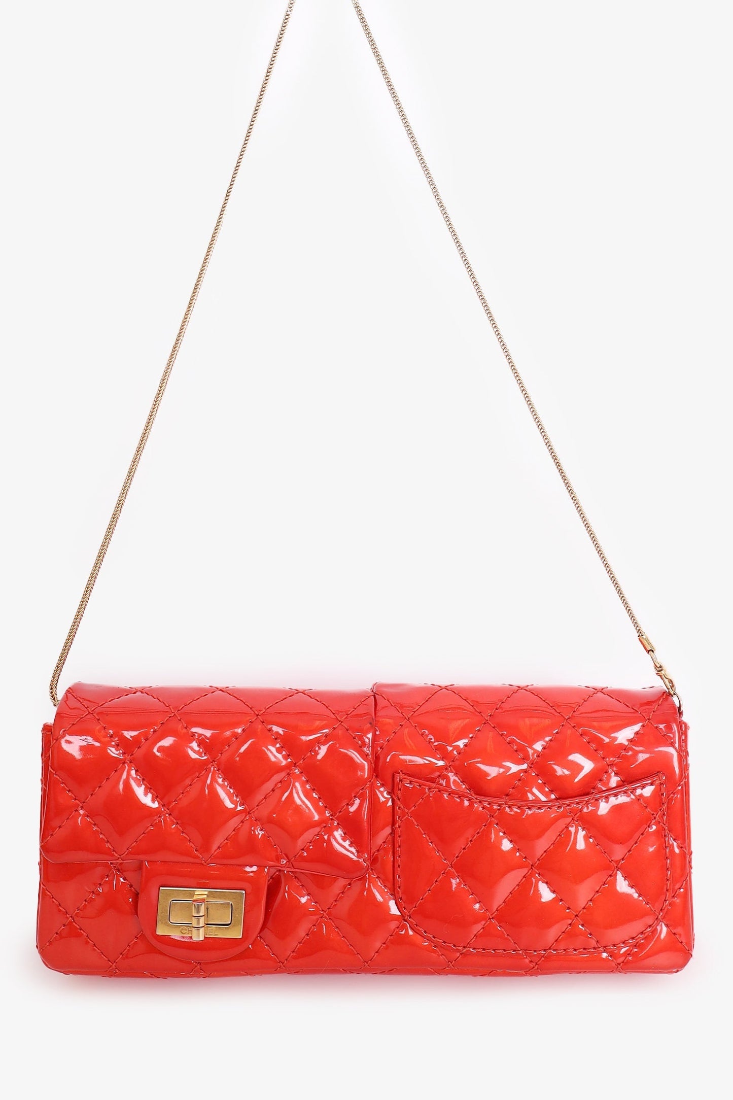 Chanel™ 2008-09 Red Patent Leather Double Sided Reissue Baguette Bag