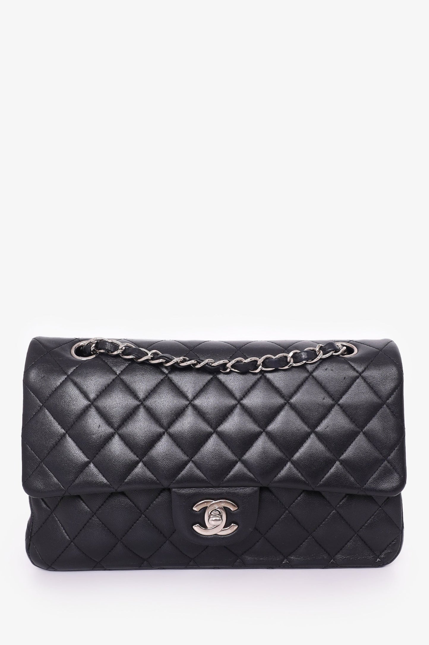 Chanel™ 2009-10 Black Lambskin Quilted Medium Double Flap Shoulder Bag