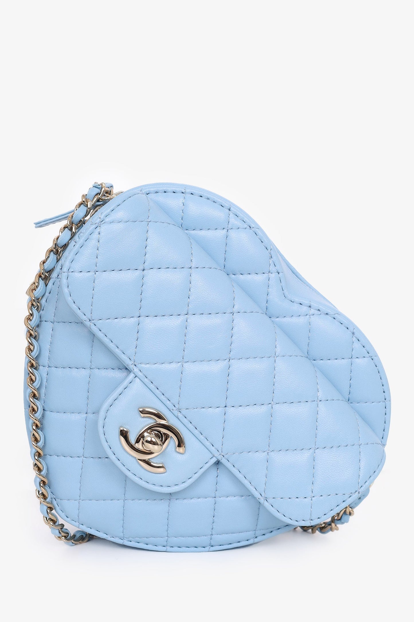 Chanel™ 22s Baby Blue Quilted Lambskin CC in Love Large Heart Bag