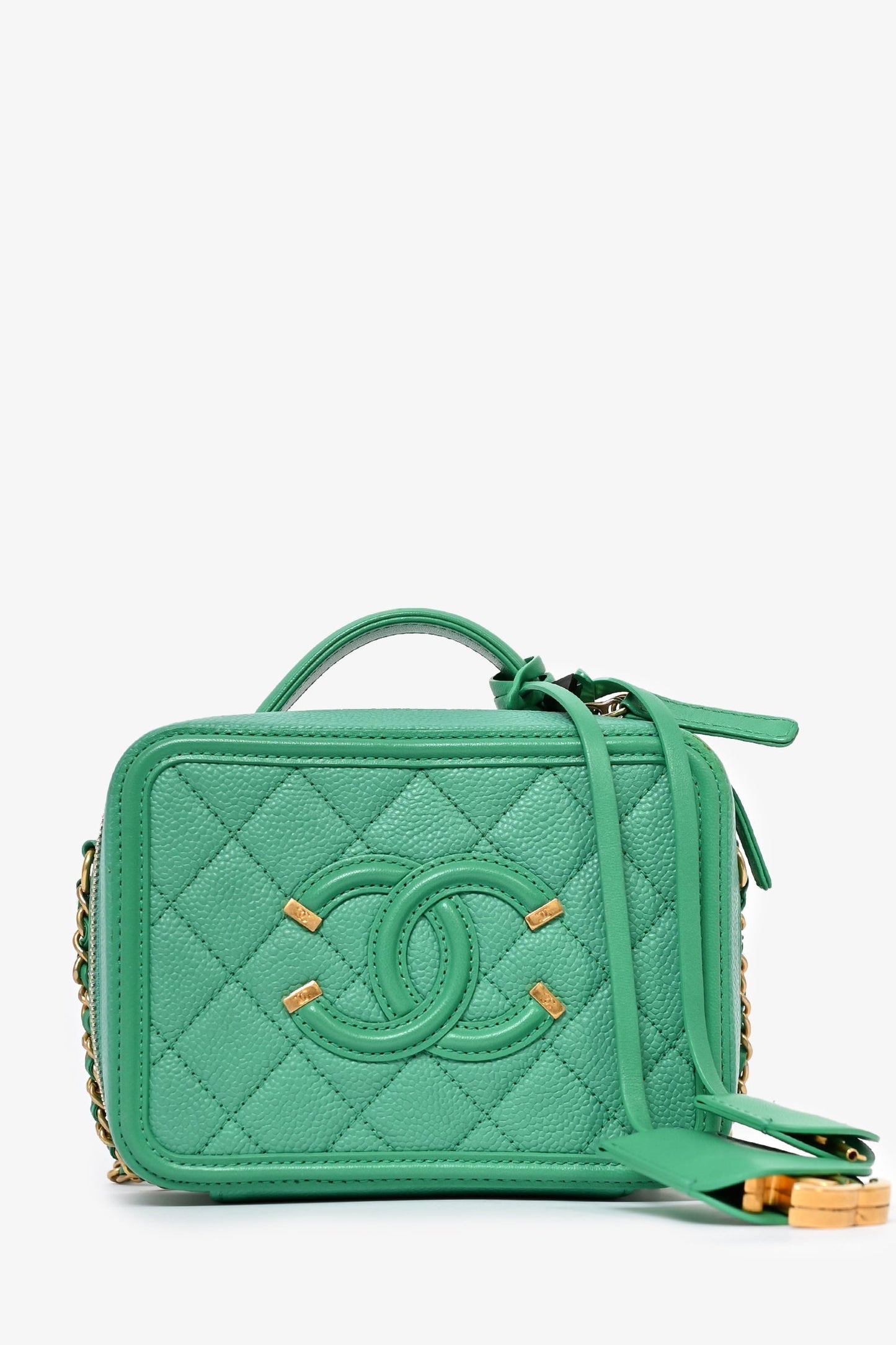 Chanel™ 2017/18 Green Caviar Leather Small Filigree Vanity Case Handbag