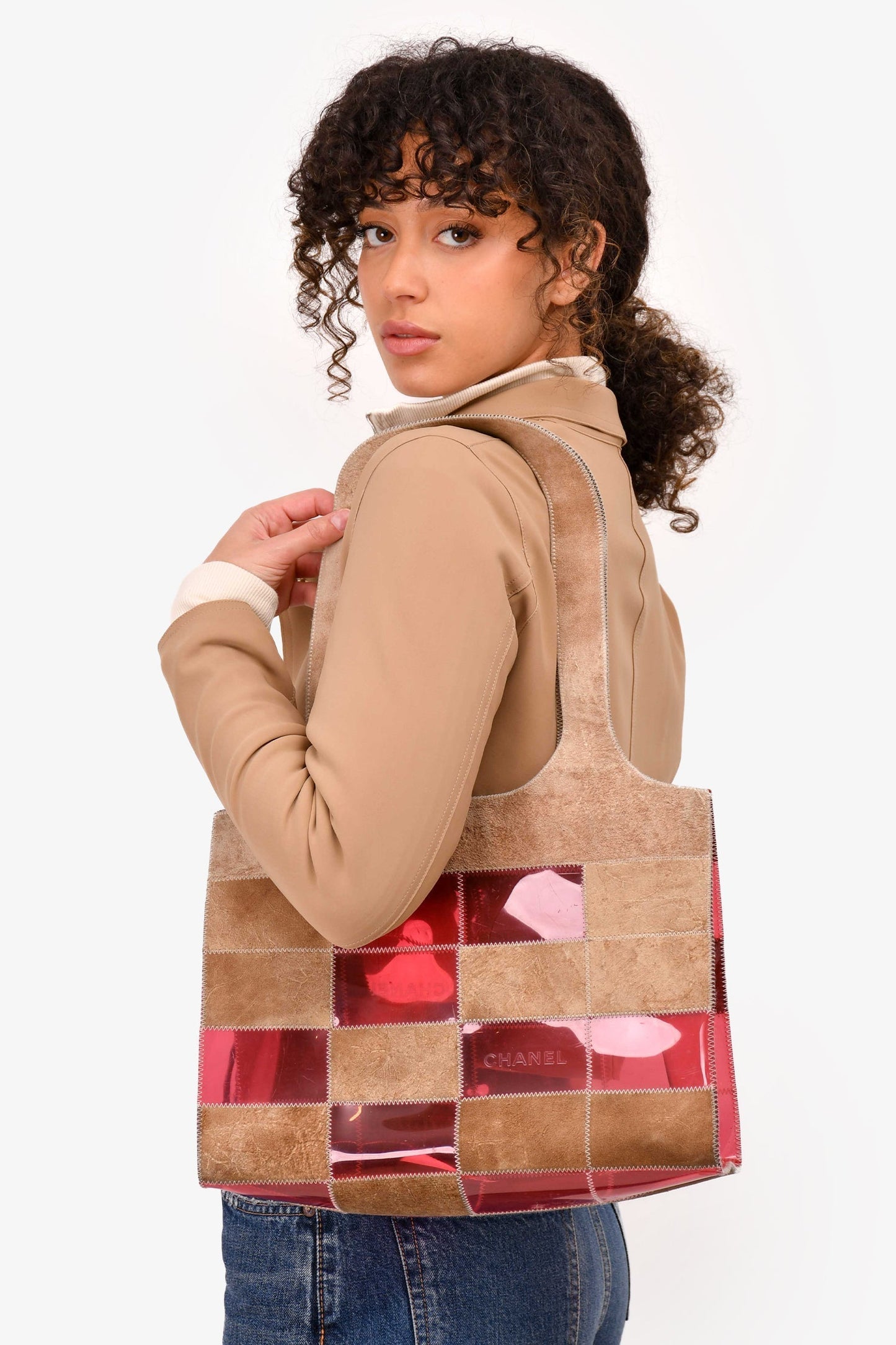 Chanel™ 1997/99 Pink/Beige Suede Translucent Patchwork Tote (As Is)