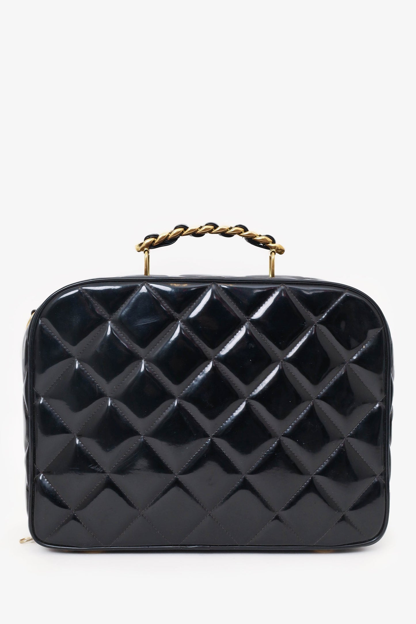 Chanel™ 1994-96 Black Patent Leather Large Vanity Case Handbag