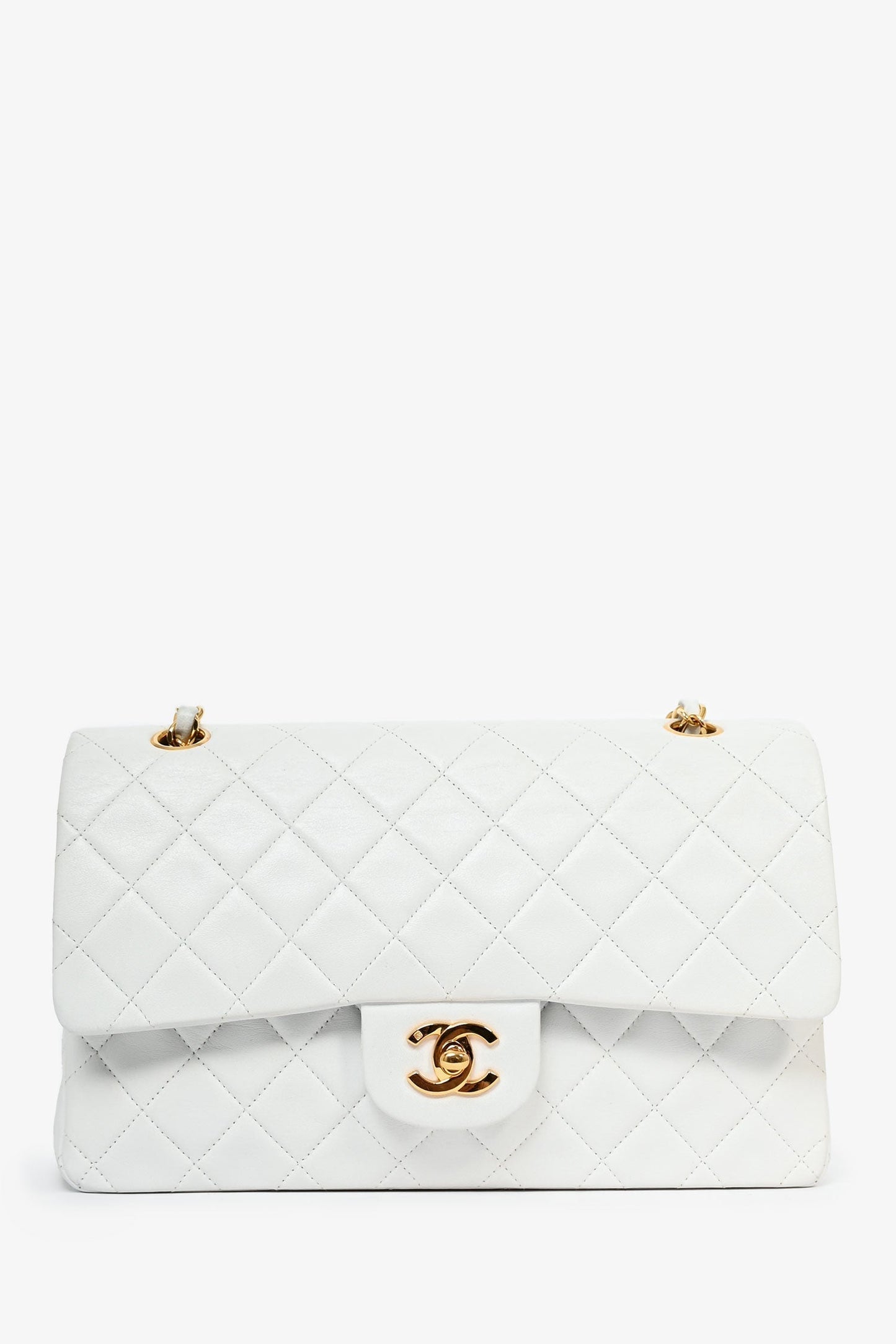 Chanel™ 1991-94 White Quilted Leather Medium Double Flap (Refurbished) Shoulder Bag