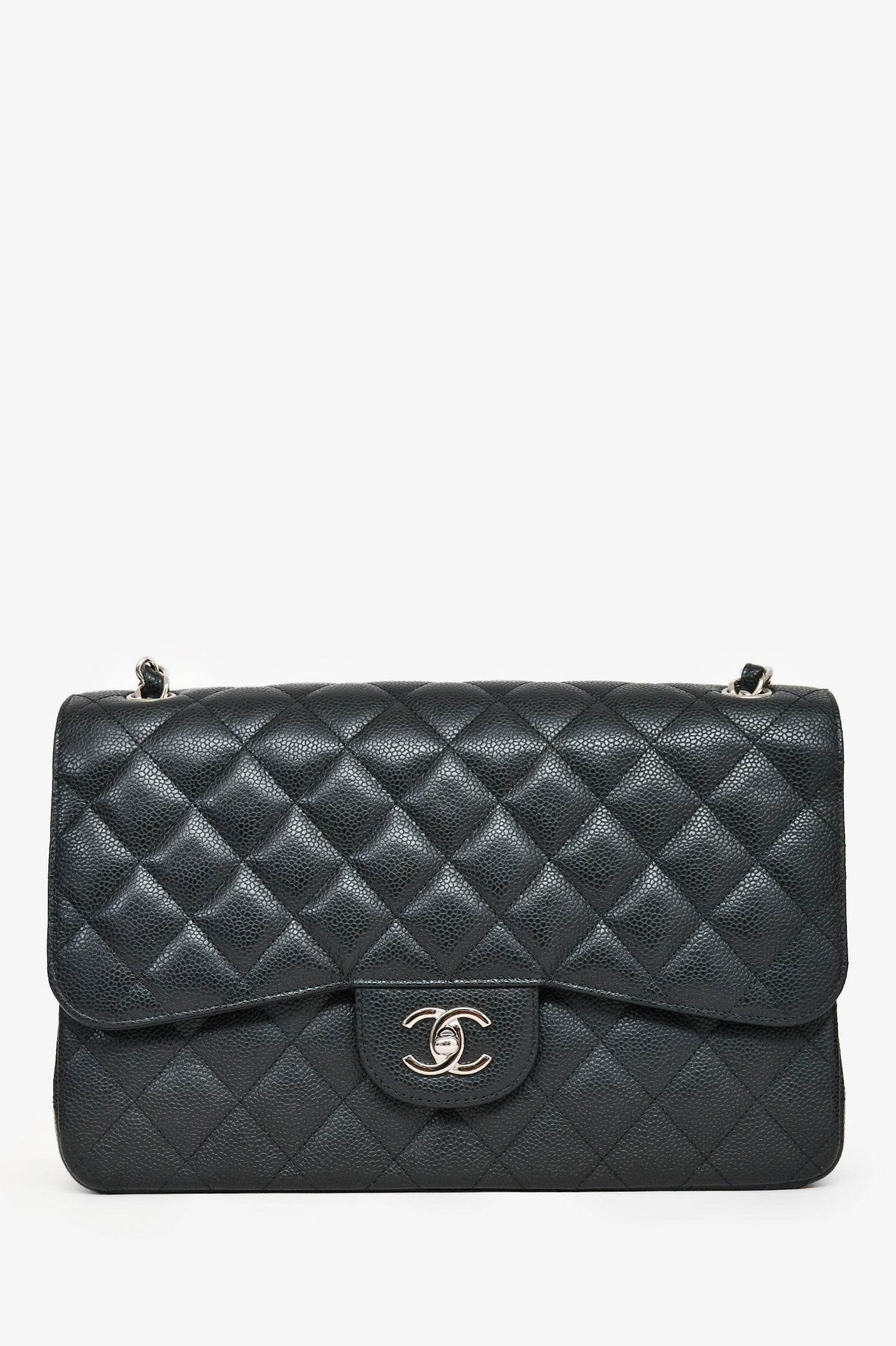 Chanel™ 2014 Black Caviar Leather Jumbo Double Flap Shoulder Bag