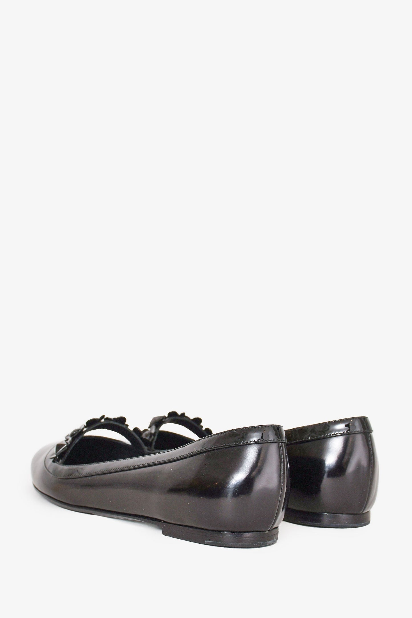 Louis Vuitton Black Patent Floral Embellished Pointed Flats Size 36.5