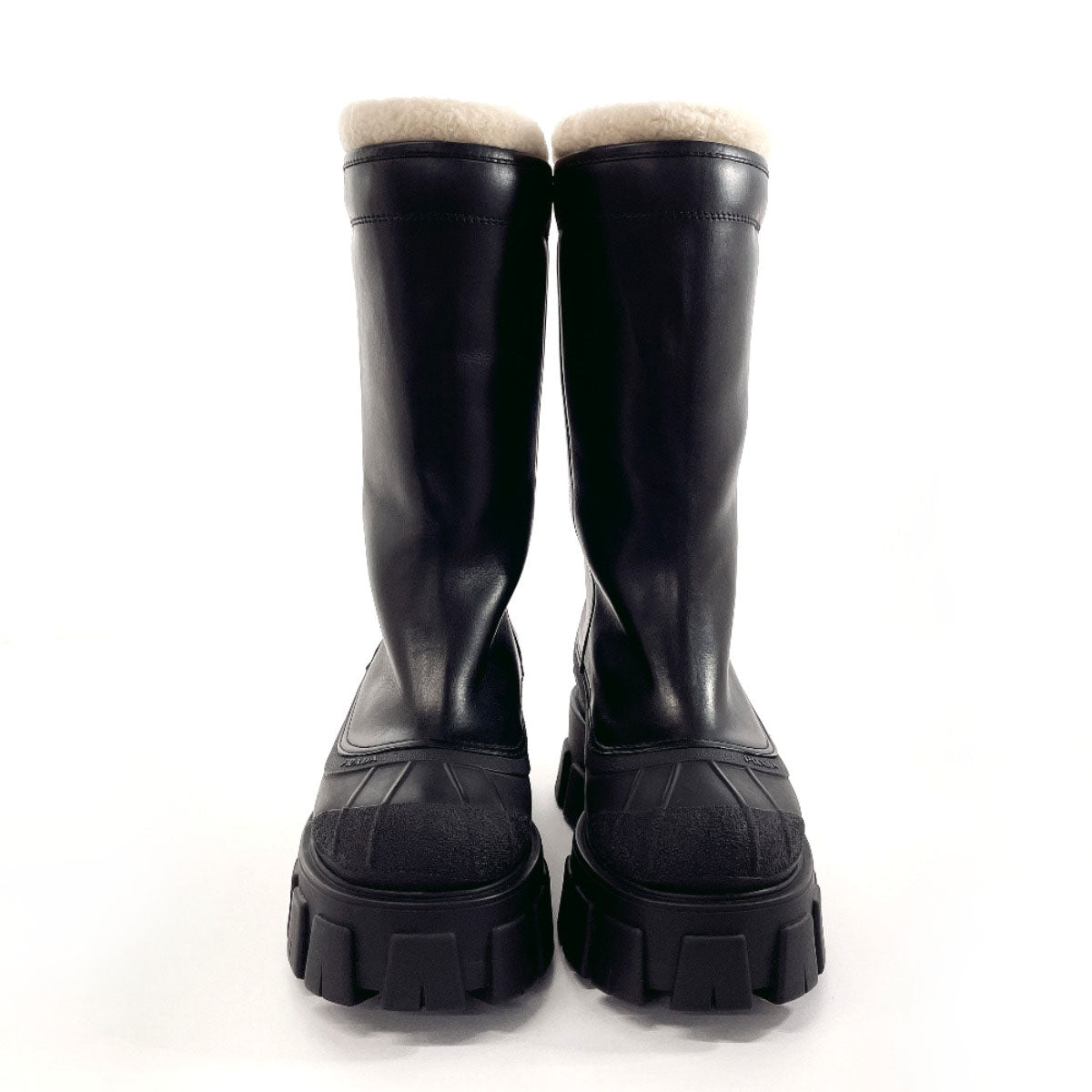 PRADA boots 1W380M Leather, Mouton black Monolith shearling boots 36