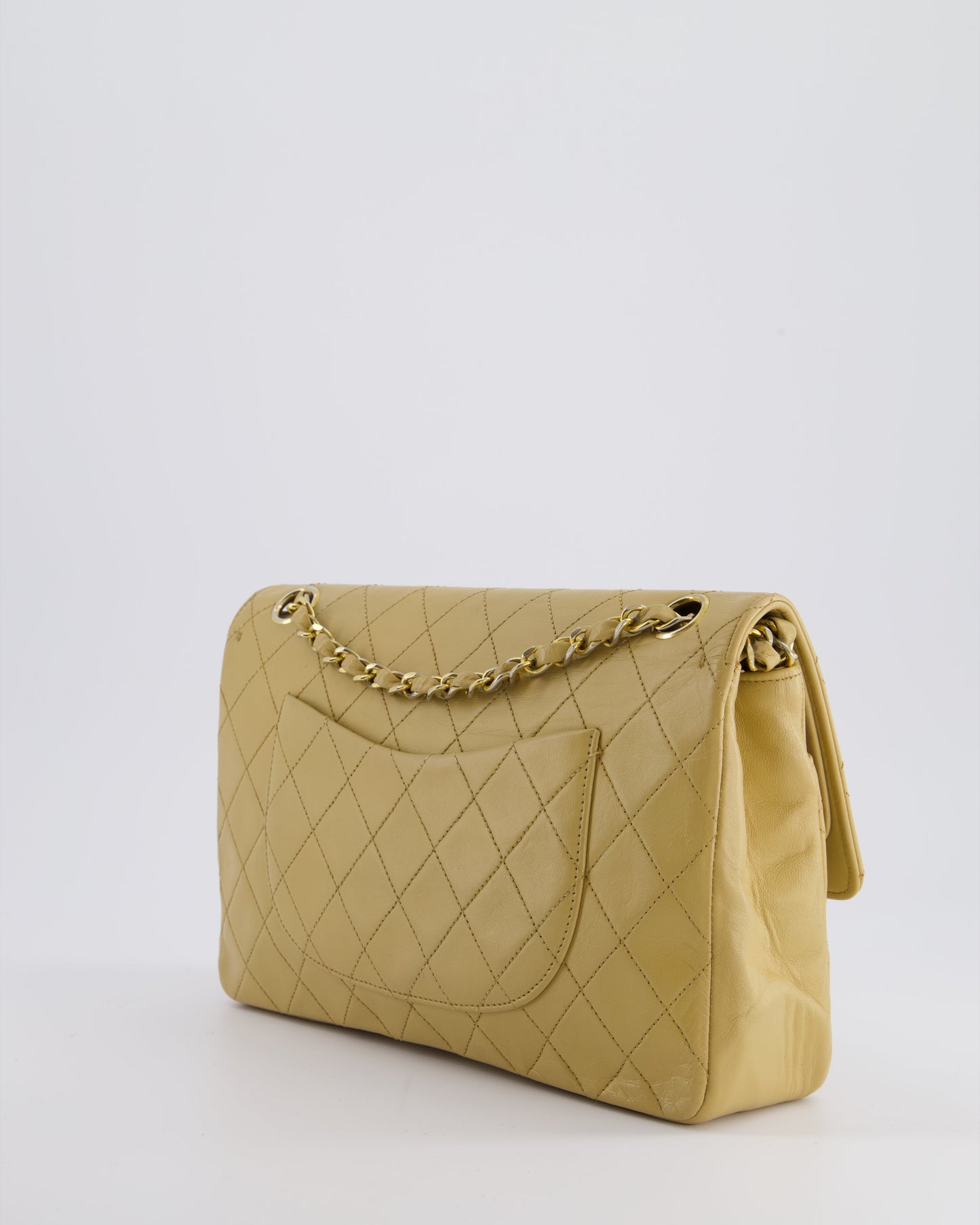 *FIRE PRICE* Chanel Chai Beige Classic Medium Stitched Edge Double Flap Bag in Lambskin Leather with 24K Gold Hardware
