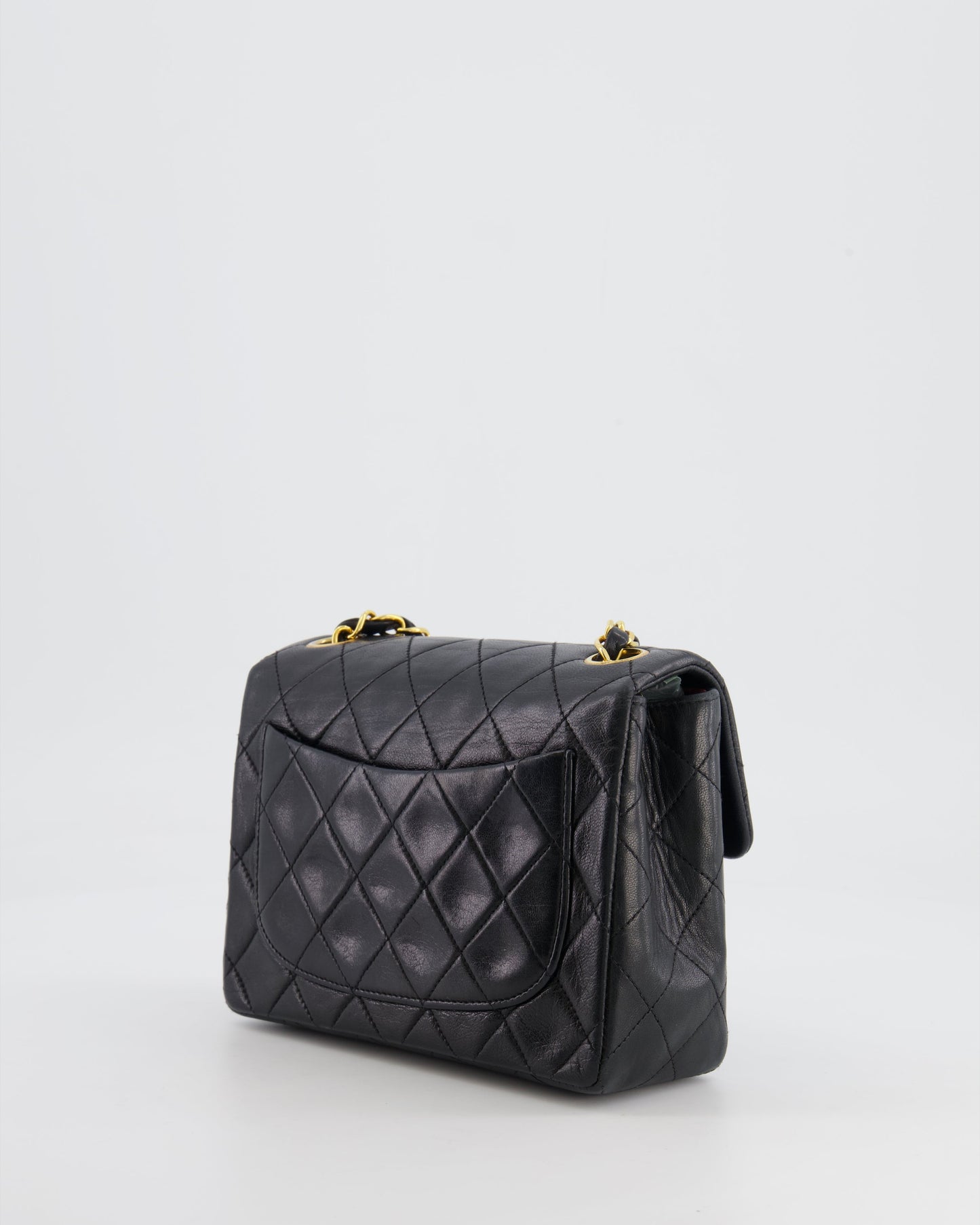Chanel Black Mini Square Single Flap Bag in Lambskin Leather with 24K Gold Hardware
