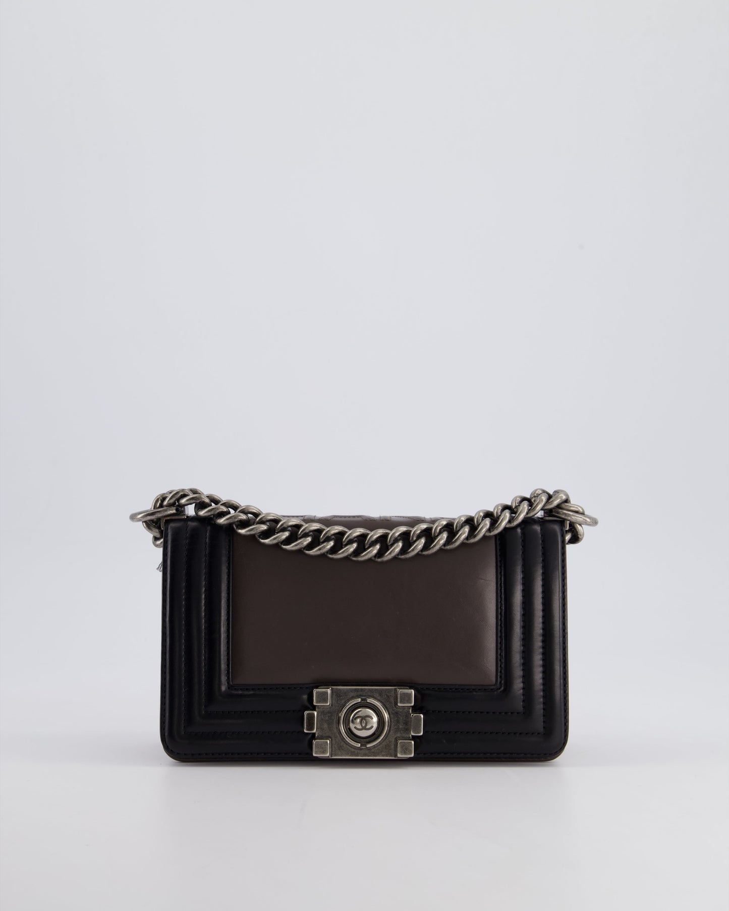 *FIRE PRICE* Chanel Brown and Black Small Boy Bag in Smooth Calfskin with Ruthenium Hardware