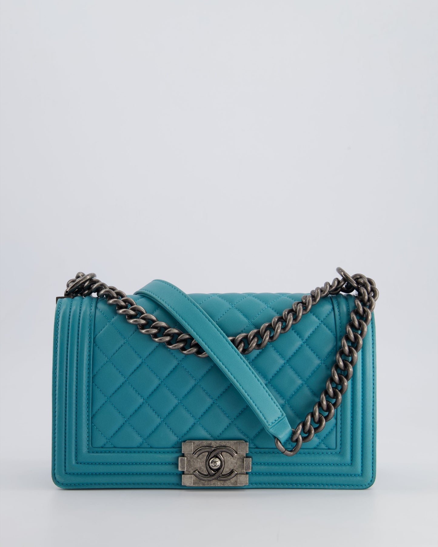 *FIRE PRICE* Chanel Teal Medium Boy Bag in Lambskin Leather with Ruthenium Hardware