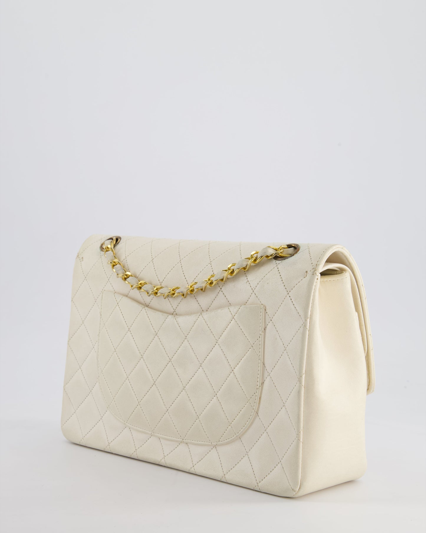 Chanel White Medium Classic Double Flap Bag in Lambskin Leather with 24K Gold Hardware