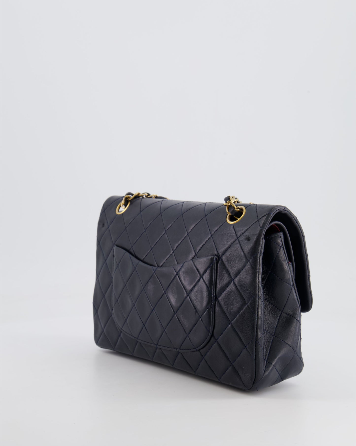 Chanel Navy Medium Classic Double Flap Bag in Lambskin Leather with 24K Gold Hardware