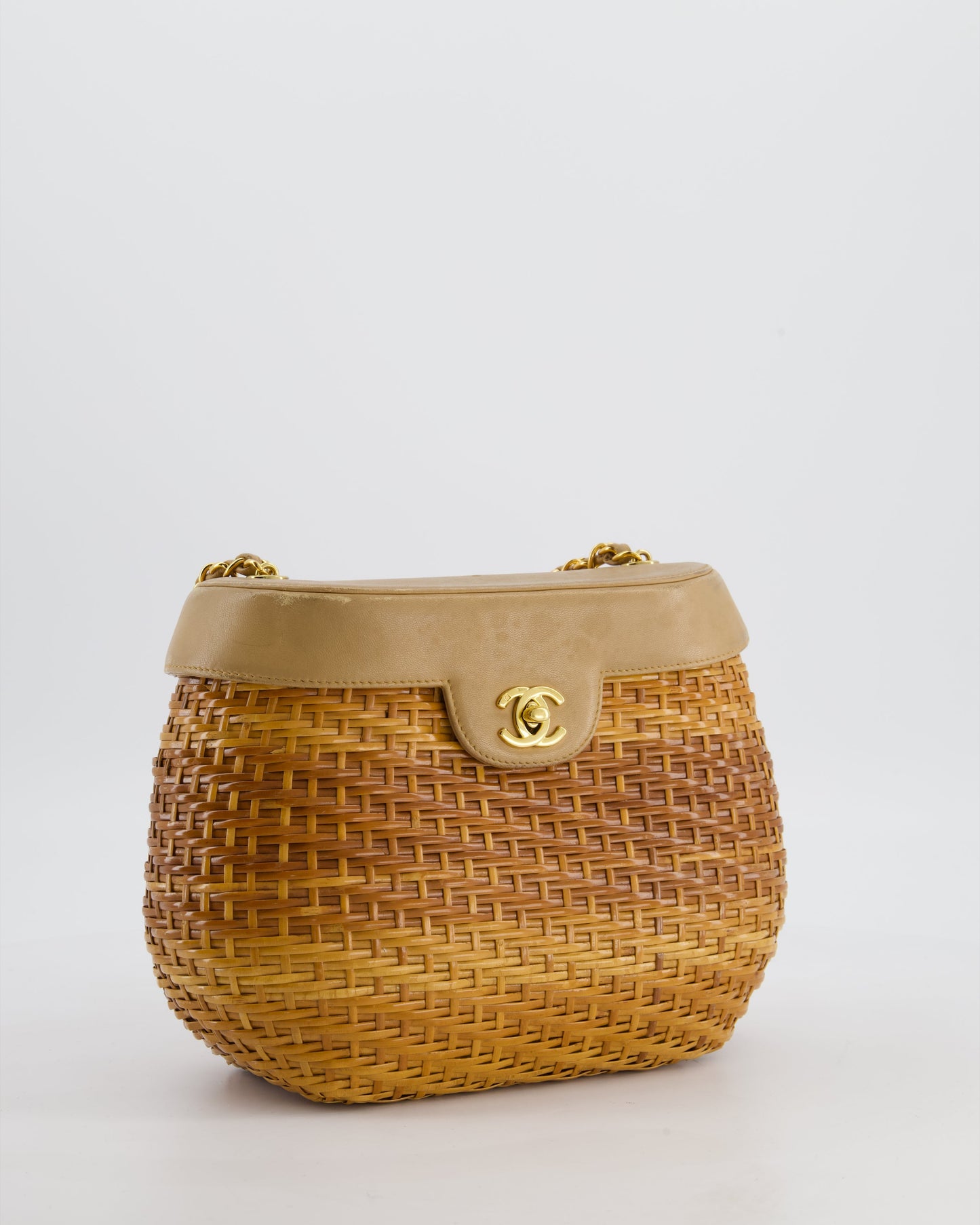 *RARE & FIRE PRICE* Chanel Beige Wicker Basket Bag with 24K Gold Hardware