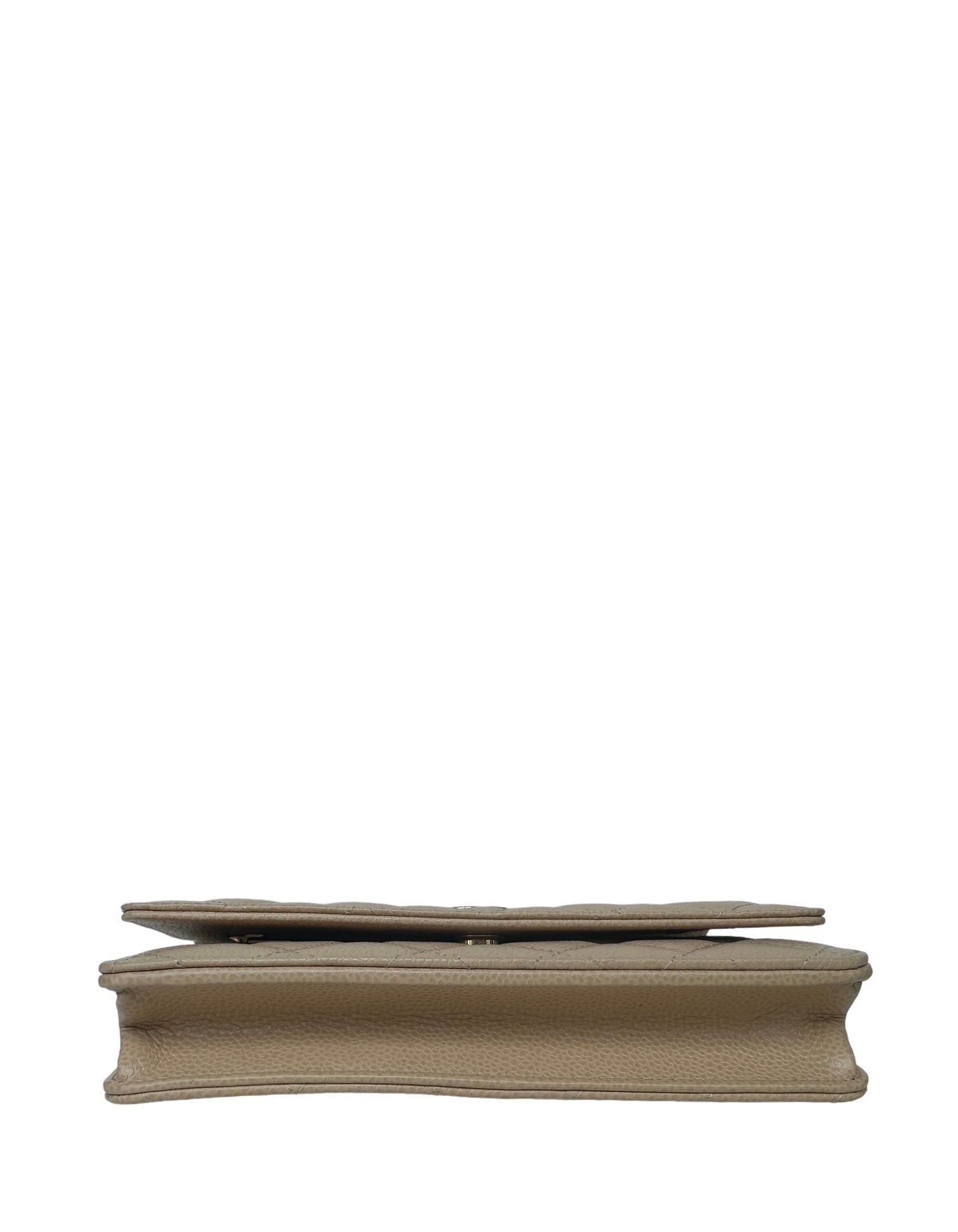 Chanel 2023 NEW Beige Quilted Caviar Leather Wallet On Chain WOC Crossbody Bag