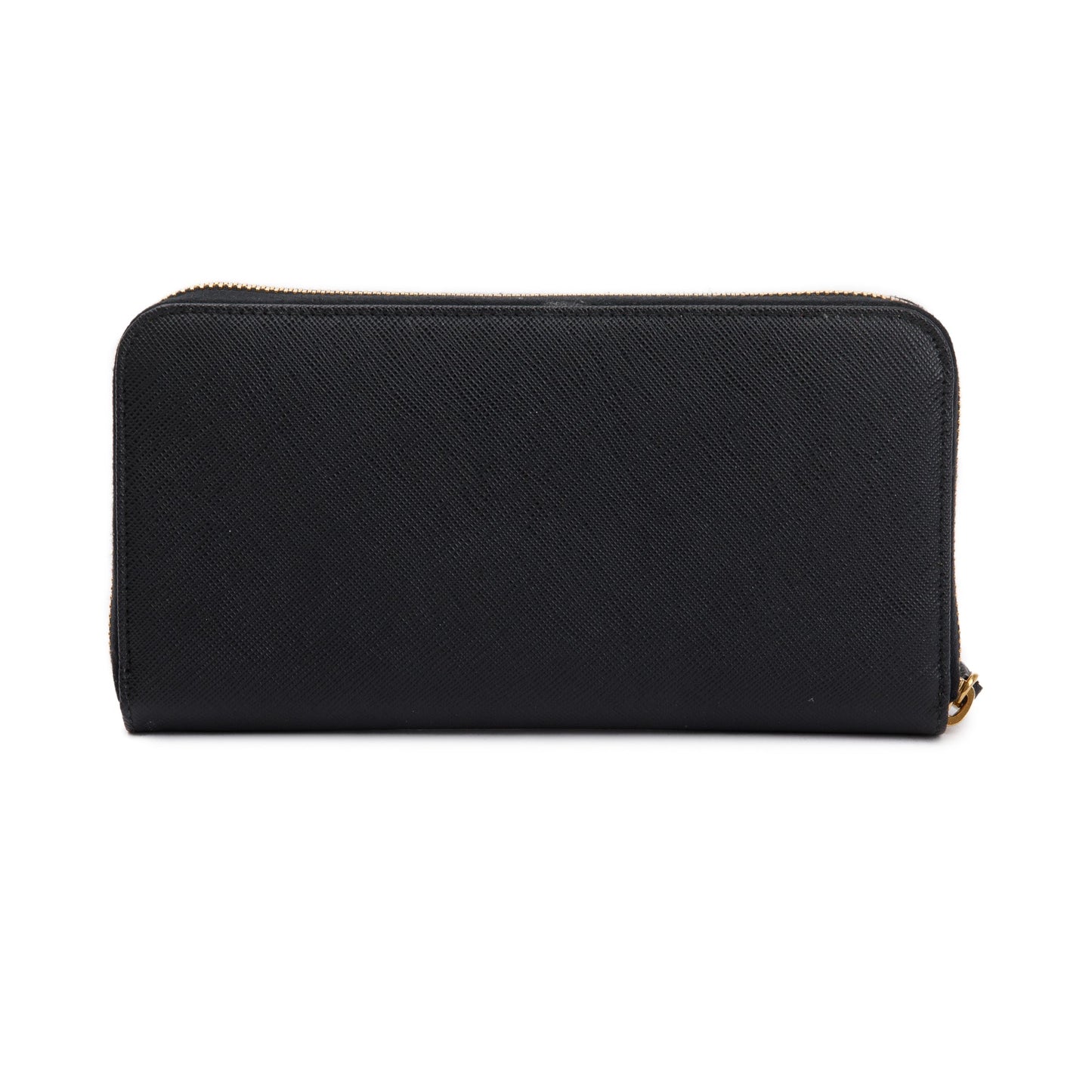 Prada Black Saffiano Leather Bow Zip Around Wallet