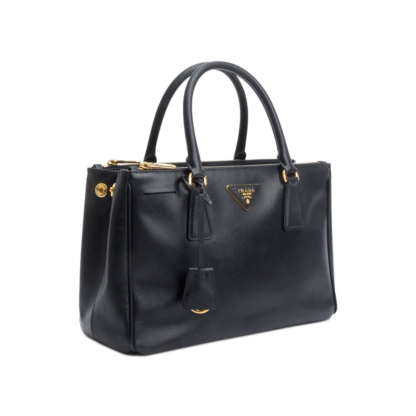Prada Black Saffiano Leather Small Double Zip Galleria Tote