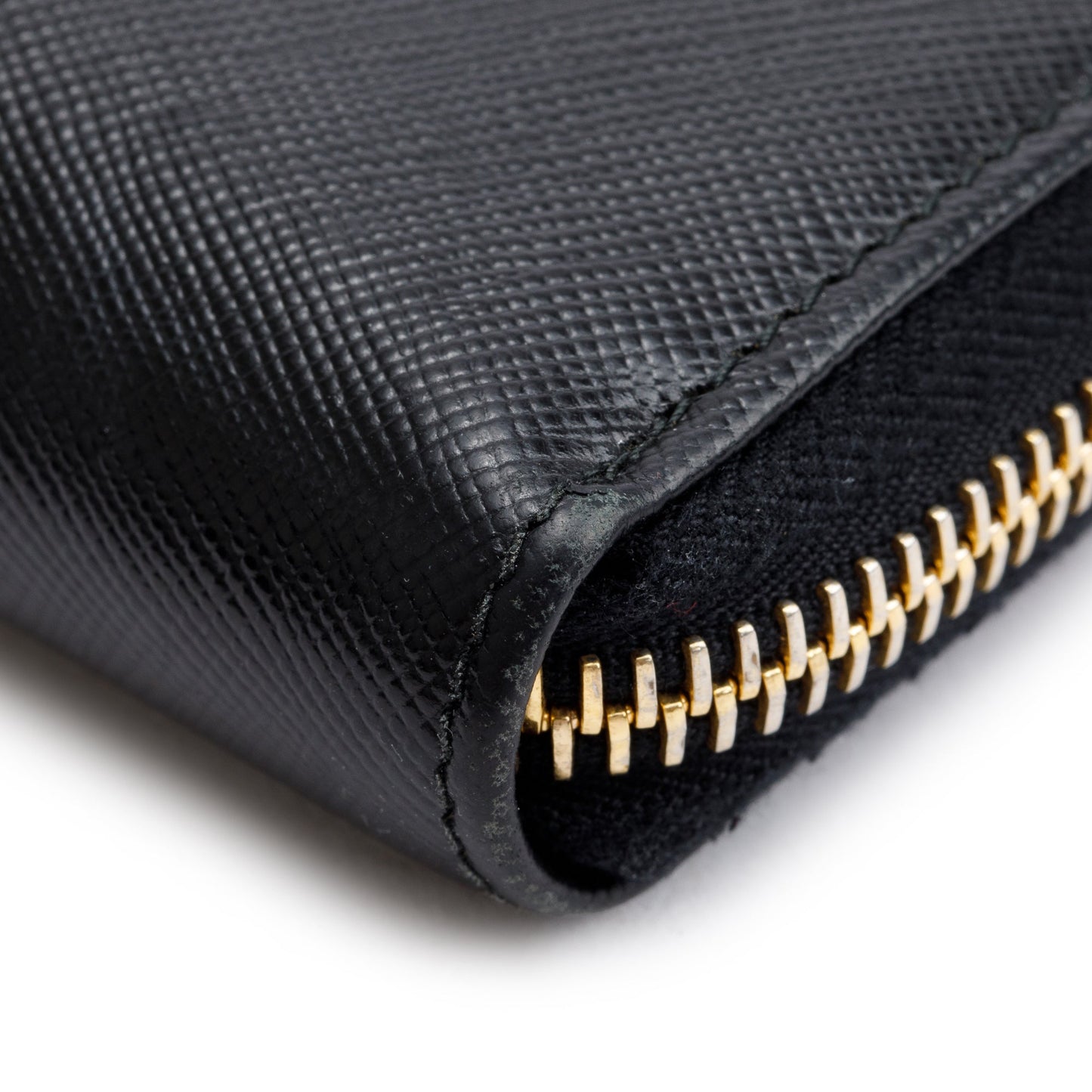 Prada Black Saffiano Leather Zip Around Wallet