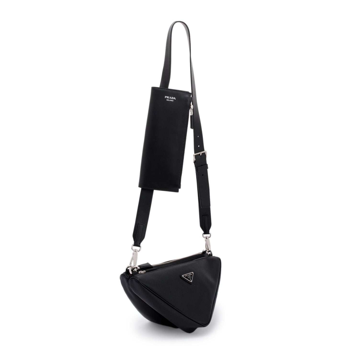 Prada Saffiano City Calf Triangle Double Messenger Bag