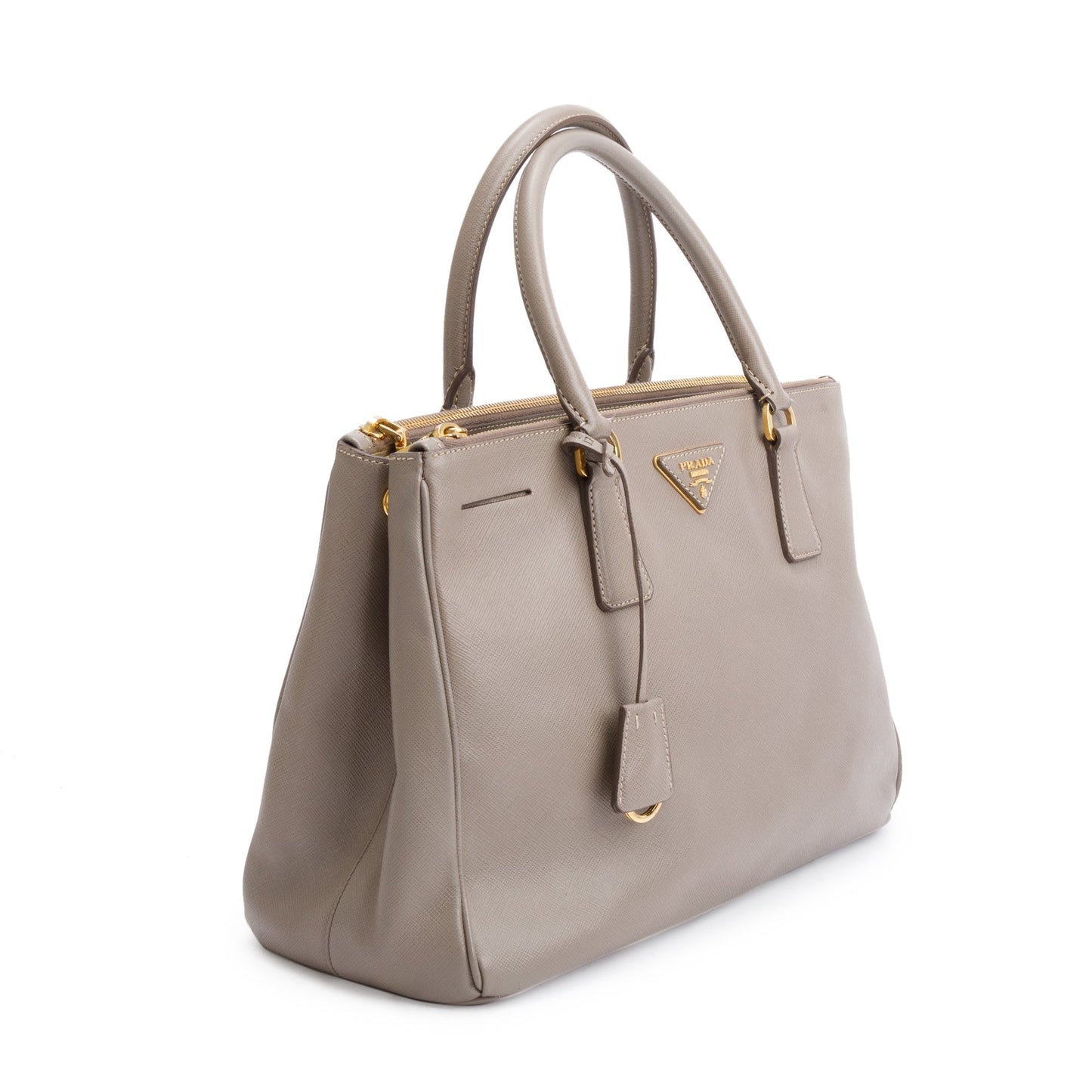Prada Taupe Saffiano Lux Medium Double Zip Galleria Tote