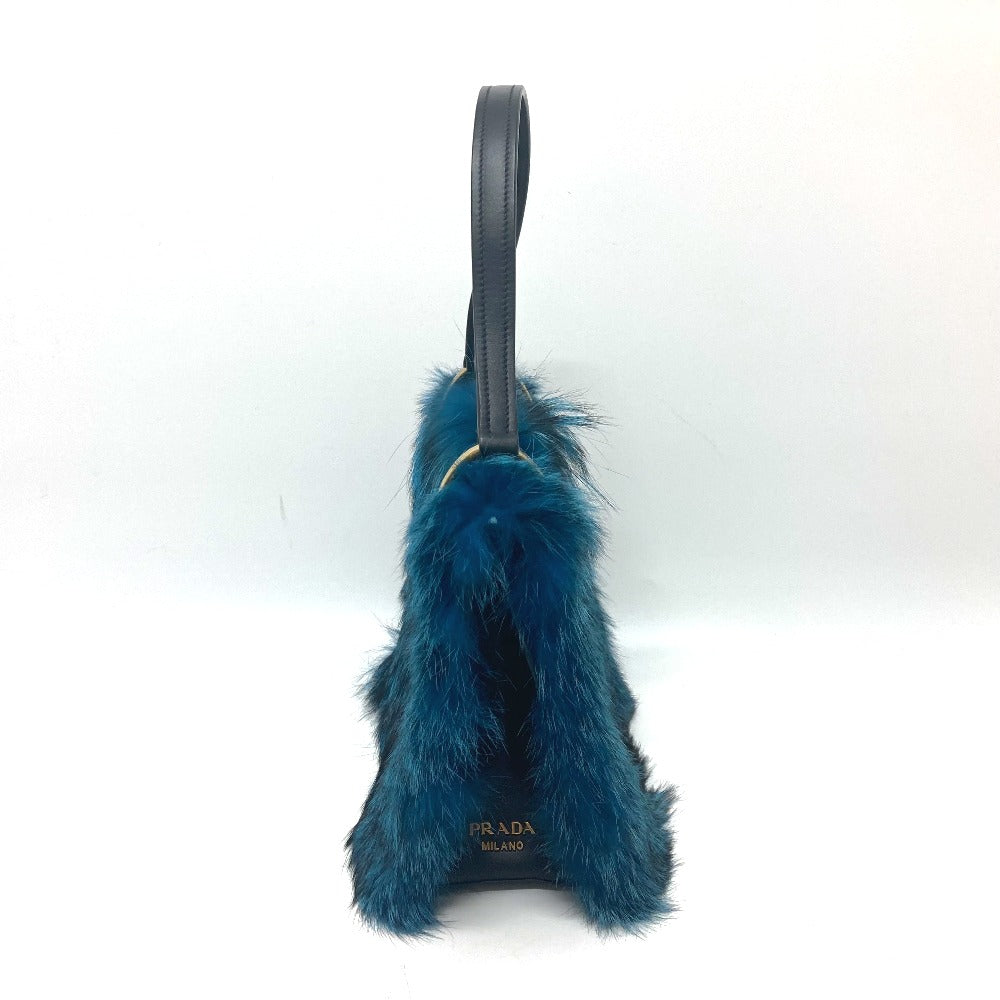 PRADA Shoulder Bag Fur, Leather blue fur Women