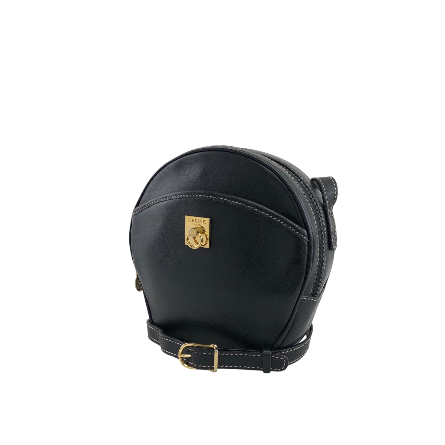 CELINE Gancini Round Shoulder bag Black 8b4h8c