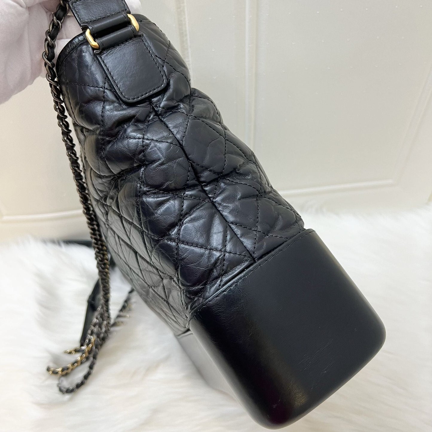 Chanel Large Gabrielle Hobo in Black Distressed Calfskin and 3 Tone HW Shoulder Bag