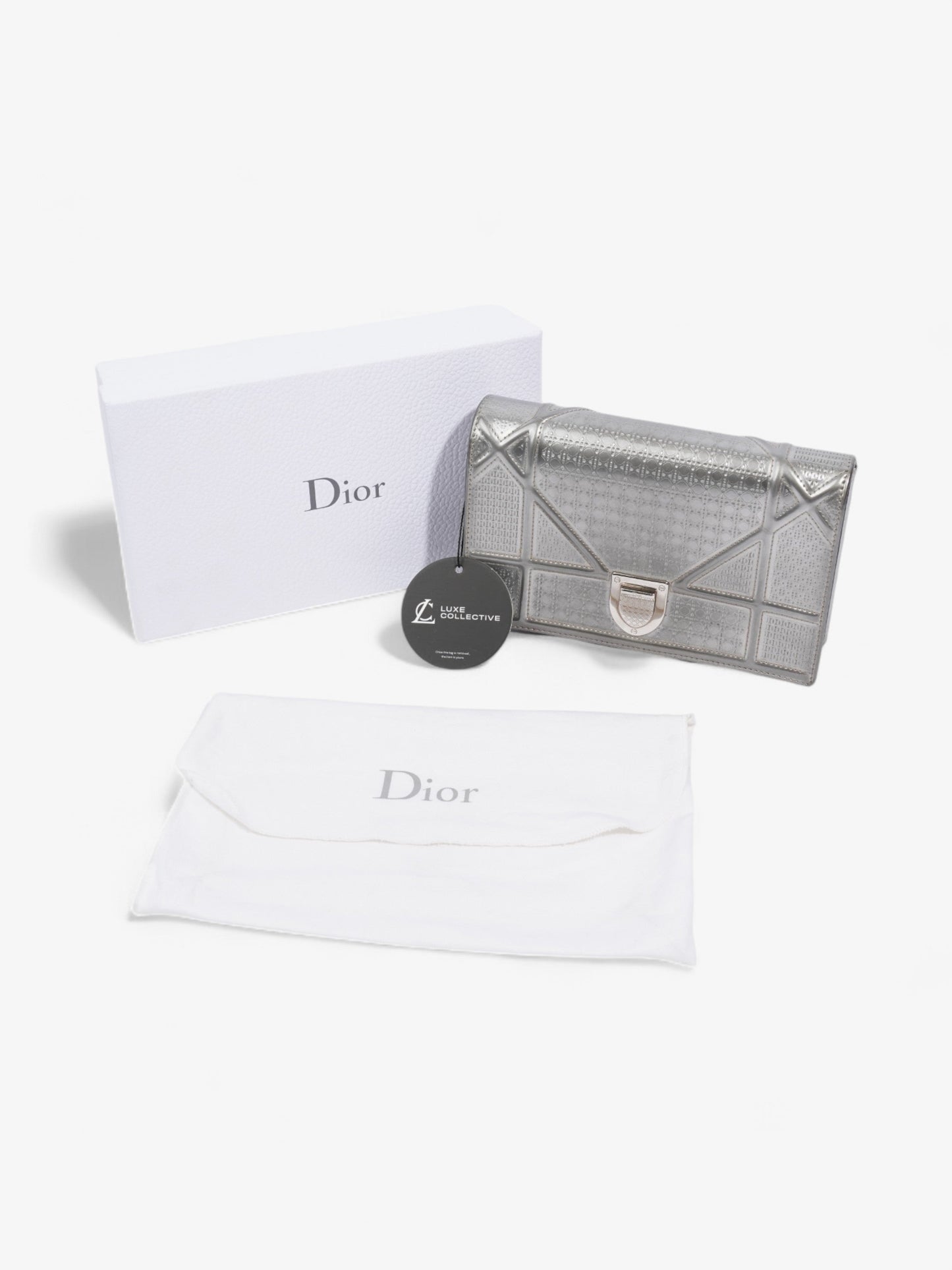 Christian Dior Diorama Wallet On Chain Silver Patent Leather