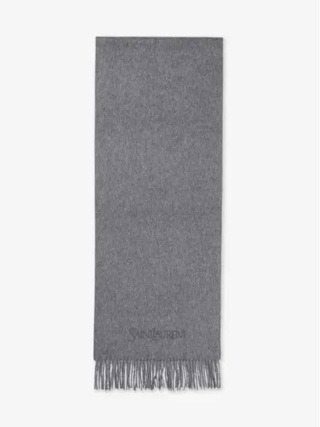Luxury Saint Laurent Trending 2026 Logo Embroidered Cashmere Muffler Graphite