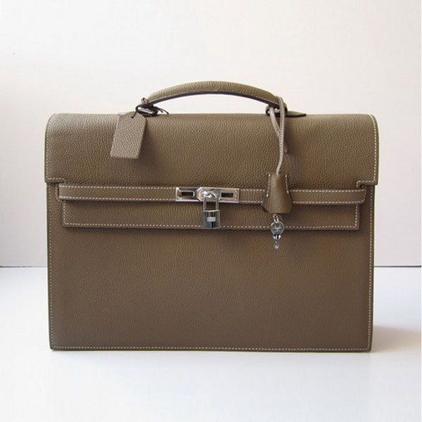 Luxury Hermes Briefcases Unisex Grey Handbag